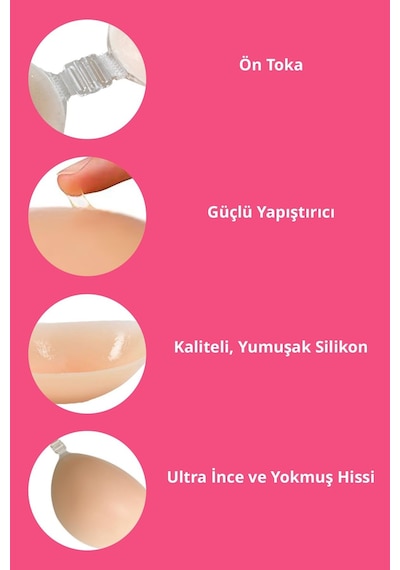 Cottonhill Silikon Göğüs Ucu Kapatıcı Straplez Yapışkanlı Görünmez Sütyen Bej