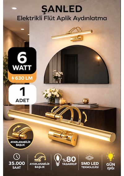 6w Elektrikli Flüt Led Aplik Gold Renk Gün Işığı Ayarlanabilir Başlık 1 Adet