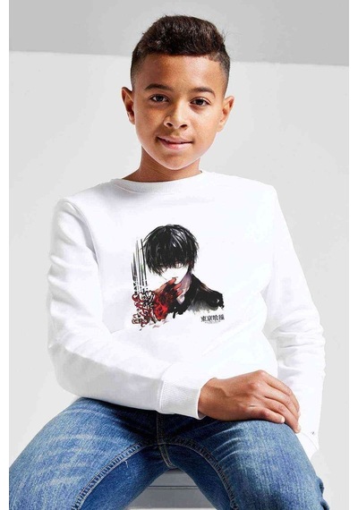 Tshirthane Anime Tokyo Ghoul Anteiku Baskılı Unisex Çocuk Beyaz Sweatshirt (534752867)