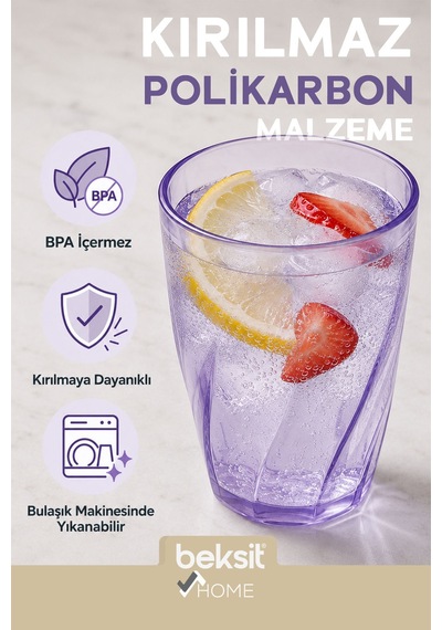 Home Glassy Kırılmaz Polikarbon 6'lı Bardak Lila 400 Ml Lila Lila
