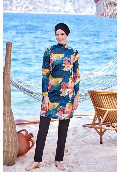 Fulla Moda Desenli 4 Lü Tesettür Mayo Haki
