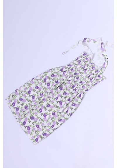 Kız Çocuk Askılı Elbise Çiçek Desenli B35 Hcm00119 Fuşya