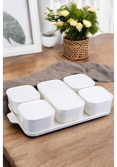 Digithome 5'li Porselen Kapaklı Kahvaltılık Set Por19-317s6 1-1-289 Krem