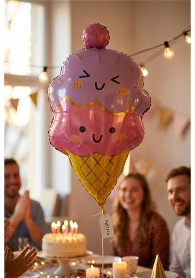Külah Dondurma Figürlü Pembe Folyo Balon Kız Çocuk Doğum Günü Ice Cream Konsept Parti Süsleme Çok Renkli