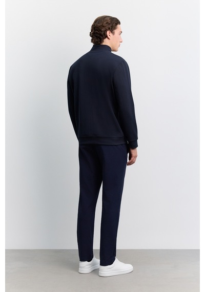 Avva Erkek Lacivert Dik Yaka Fermuarlı Baskılı Kolay Ütülenen Pamuklu Regular Fit Sweatshirt A62y1310