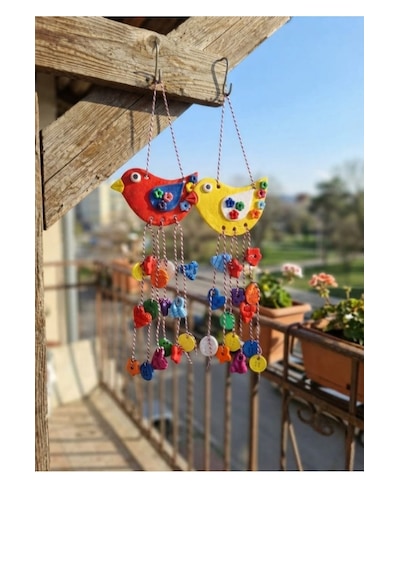 El Yapımı Sarı Kırmızı Balkon Bahçe Duvar Süsü