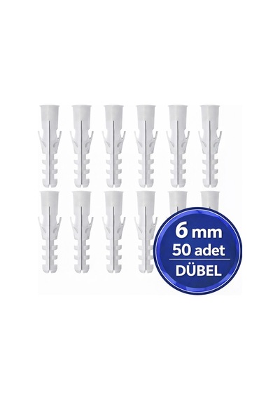 Plastik Dübel 6 Mm Beyaz Duvar Dübeli Çok Amaçlı Vidalı Montaj İçin 100 Adet 6