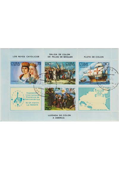 Küba Hatıra Blok Pul 1985 - Cristobal Colon'un Seyahatleri-amerika. Damgalı.