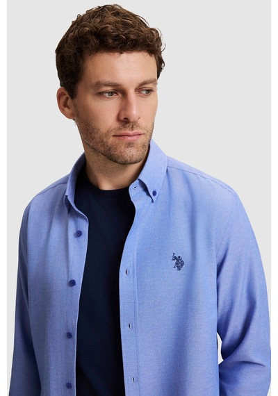 U.S. Polo Assn. Erkek Saks Uzun Kollu Basic Gömlek 50324708 Vr032 Koyu Mavi