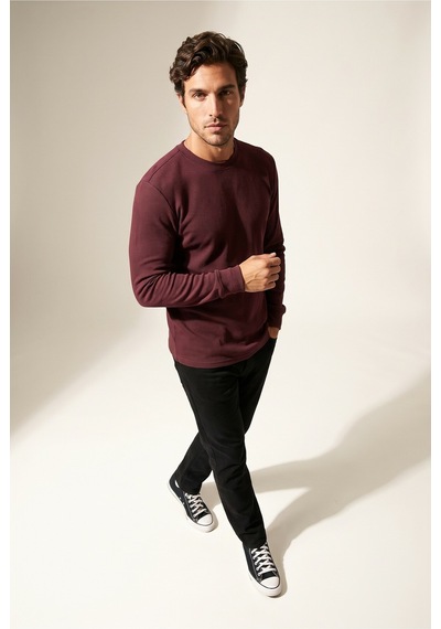 Jsco Erkek Mor 6210 0 Yaka Basic Waffle Sweatshirt