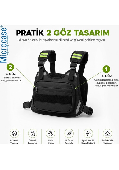 Reflektörlü Motorcu Bisiklet Scooter Kurye Yelek Tipi 2 Gözlü Göğüs Çantası Al5623