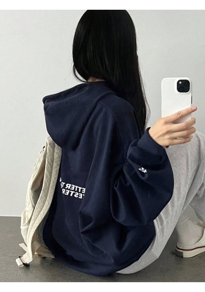 Startmore Lacivert Unisex Erkek/kadın Better Renkli Özel Baskılı Pamuklu Oversize Kapüşonlu