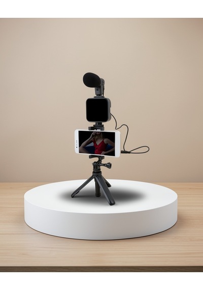 Vlog Kiti Tripod Mini Mikrofonlu Telefon Tutucu Akıllı Telefon Standart