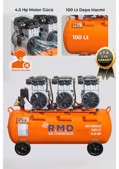 R.M.D Kompresör 100 Lt Hava Kompresörü Sessiz ve Yağsız 100Lt SH1100I3
