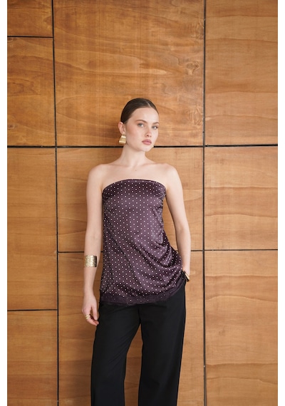 Verymoda Puantiyeli Dantel Detaylı Saten Büstiyer D2963 Kahve