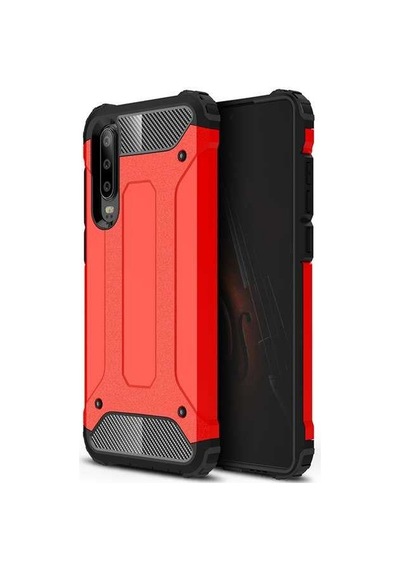 Noktaks - P30 Lite Uyumlu - Kılıf Çift Katman Zırh Tank Crash Military Kapak - Kırmızı Kırmızı