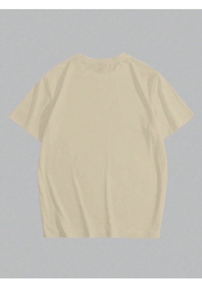 T-shirt - La 1987 Baskılı Oversize Bisiklet Yaka Kısa Kol Tişört Bej