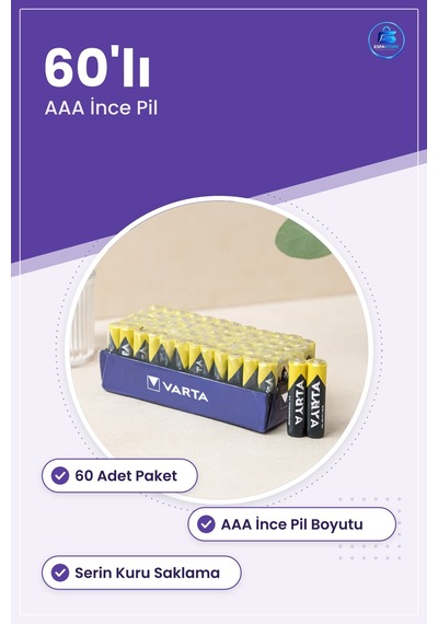 Aaa İnce Pil 60 Adet Toplu Paket Kumanda Saat Oyuncak Küçük Elekt