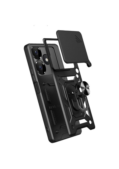 Xiaomi Redmi 13 4g Kılıf Sürgülü Kamera Koruyucu Manyetik Standlı Tank Koruma Ata Pro Tech Siyah