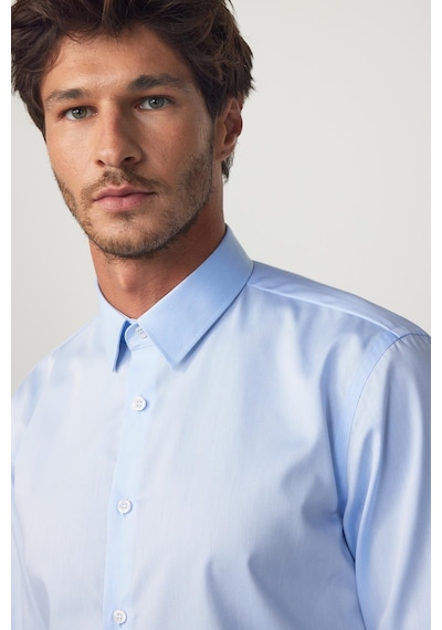 Tudors Slim Fit Non Iron Beyaz Mavi Erkek Gömlek-29754-mavi Mavi