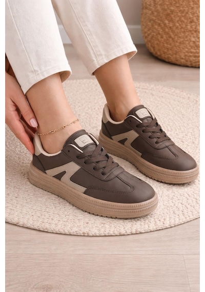 Unisex Rahat Taban Bağcıklı Sneaker Ayakkabı Kahverengi