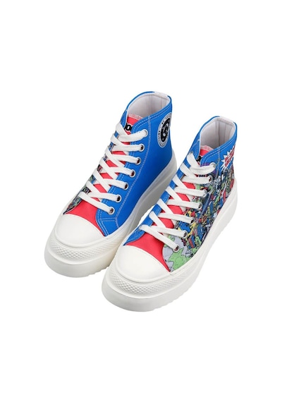 Kadın Vegan Çok Renkli Kalın Taban High Sneakers - Warner Bros Dc Villains Tasarım