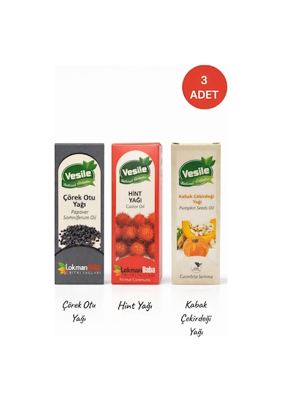 Vesile Soğuk Sıkım Çörekotu Yağı + Hint Yağı + Kabak Çekirdeği Yağı 3 x 50 ML
