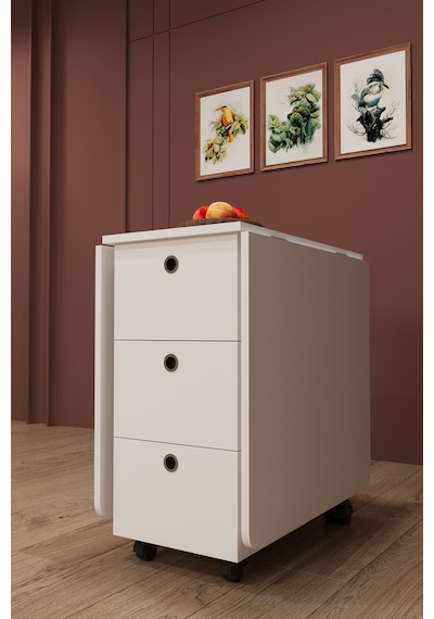 Asra Trend KM-100 %100 MDF 168x70 cm Katlanır Akıllı Mutfak Masası 3 Çekmeceli Tekerlekli Servis Masası Beyaz Asra Trend KM-100 %100 MDF 168x70 cm Katlanır Akıllı Mutfak Masası 3 Çekmeceli Tekerlekli Servis Masası Beyaz