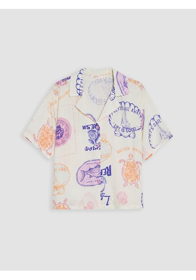 Lcw Dream Bej Gömlek Yaka Desenli Kadın Pijama Üst