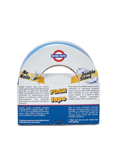 Boss Tape 3012 Çift Taraflı Köpük Bant 48mmx10m Çok Kuvvetli 15kg