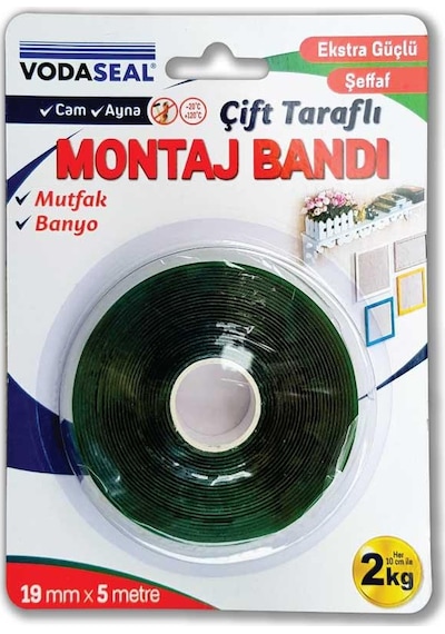 Vodaseal Ekstra Güçlü Çift Taraflı Montaj Bantı Şeffaf 19 mm x 5