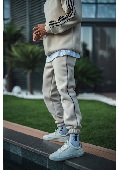 Lulikwear 3 İplik Sweatshirt Ve Eşofman Takımı Krem