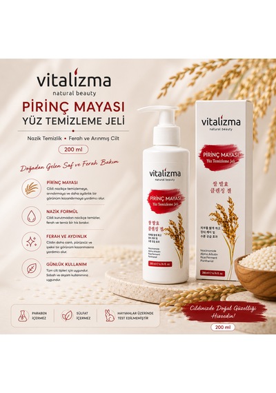 Pirinç Mayası Yüz Temizleme Jeli - Aydınlatıcı, Leke Karşıtı Ve Gözenek Sıkılaştırıcı - Arbutin & Niasinamid 200 Ml