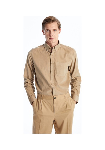 Lcwaıkıkı Classic Bej Regular Fit Uzun Kollu Kadife Erkek Gömlek