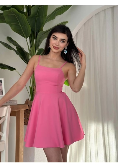 Defymoda Pole İp Askılı Elbise Pembe