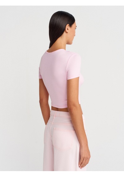 Dilvin 31647 Düğme Detaylı Crop Top-açık Pembe Açık Pembe