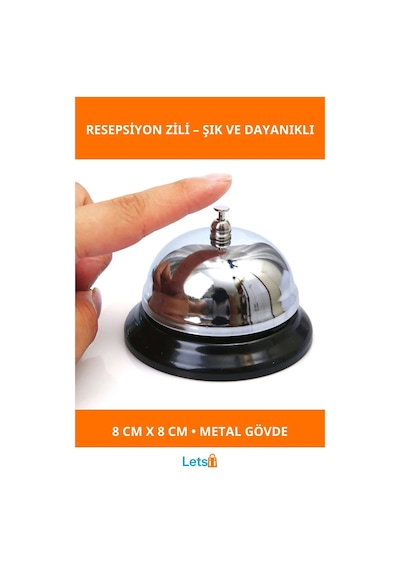 Gümüş Renk Metal Dayanıklı Resepsiyon Zili 8x8 Cm 1 Adet