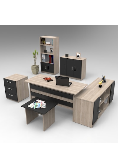 Robinhome Robin Home Verona Abcdef Ofis Büro Masa Takımı Meşe-Siyah