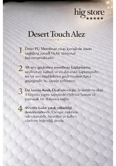 Desert Touch Fitted %100 Pamuk Su Sıvı Geçirmez Yatak Koruyucu Alez Tek-çift Battal Yastık Boy Beyaz