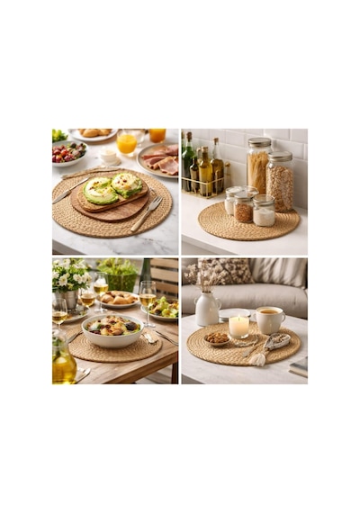 Ayrex Doğal Hasır Suple 4'lü Set Yuvarlak Amerikan Servis, El Yapımı Hasır Placemats, Kaymaz Dayanıklı Masa Altl Diğer