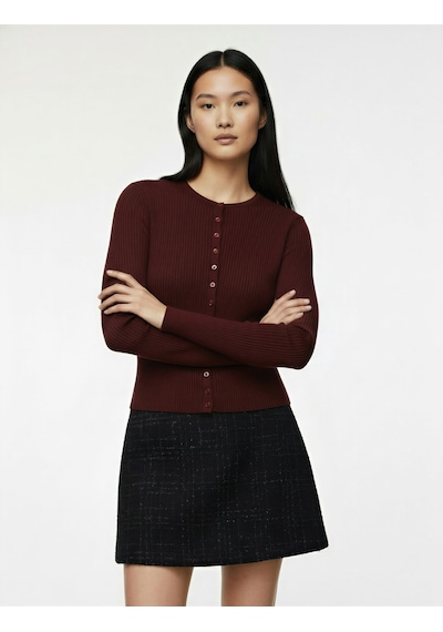 Koton Slim Fit Uzun Kollu Düğmeli Bisiklet Yaka Triko Hırka Bordo 6wal90040ıt Bordo