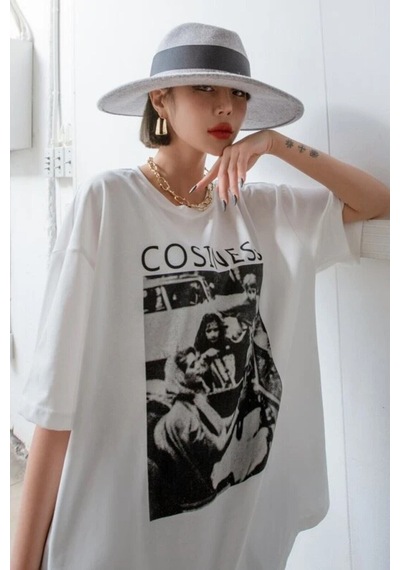 Startmore Kadın Beyaz Cosinessoversize T-shirt