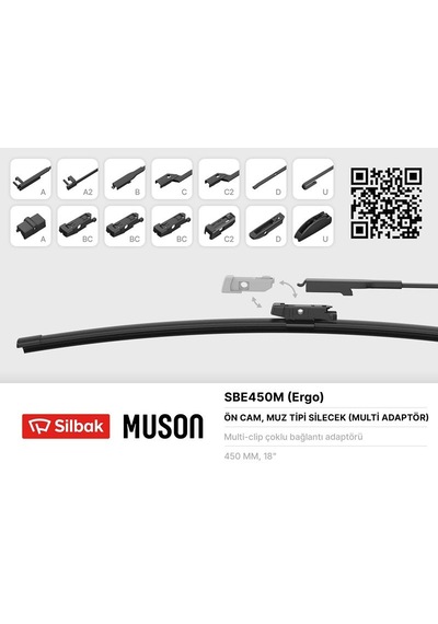 Silecek - 825 - Süpürgesi Muz Tipi 450mm Multi Adaptörlü - Glblseme - Ergonomik