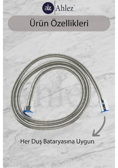 Ahlez Banyo Spiral Duş Hortumu 2 Metre Kenetli Duş Hortum Zinciri