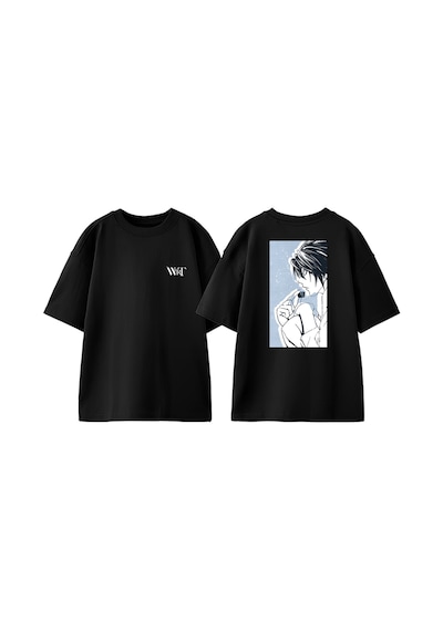 Thewert Death Note L 6 Tasarım Sırt Baskılı Pamuk Siyah Oversize T-shirt