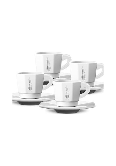 - 4'lü Espresso Fincan Seti - Sekizgen Tasarım - Beyaz Renk - Porselen