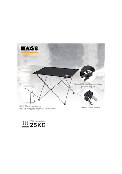 Haegs Ultralight Katlanır Kamp Masası, Piknik, Bbq, Balıkçılık, Avcılık, Plaj İçin Masa Orta Gri