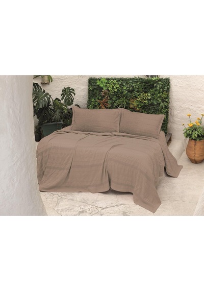 River 4 Parça Çift Kişilik Pike 230x250 , Fıttd. Çarşaf , Yastık Kılıfı Takımı %100 Pamuk Kahve