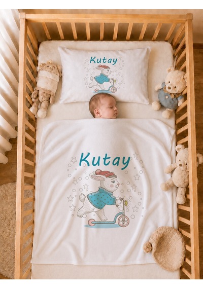 Pia Baby İsme Özel Erkek Bebek Tulum Seti %100 Pamuk Organik Baskılı Yastık Kılıfı Ve Battaniyeli Tulum 2069tyb3x Ekru