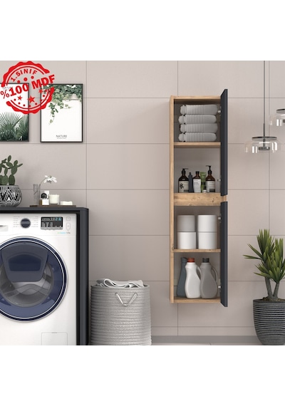 Banos Roomart 2 Kapaklı Ahşap-Antrasit 130X35Cm Boy Dolabı Antrasit